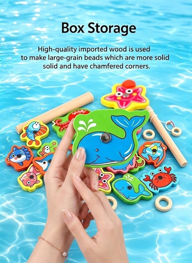 Comysubao Magnetic Fishing Game for Kids, Wooden Magnet Fishing Toy with Cute Pink Fish, Preschool Kindergarten Learning Activity, Fine Motor Skills Development for Toddlers Boys Girls, Birthday Gift - Image 5