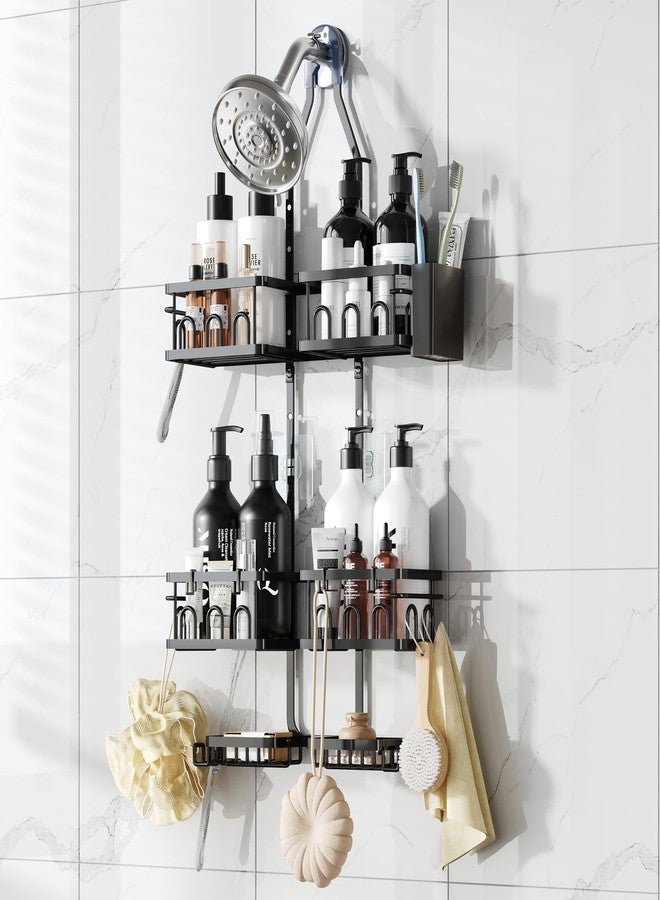 Dotpilgo Adjustable Shower Caddy Hanging Rustproof Shower Caddy Shower Organizer for Over Handheld or Fixed Shower Heads with Hooks Soap Holder Toothbrush Holder - Image 1