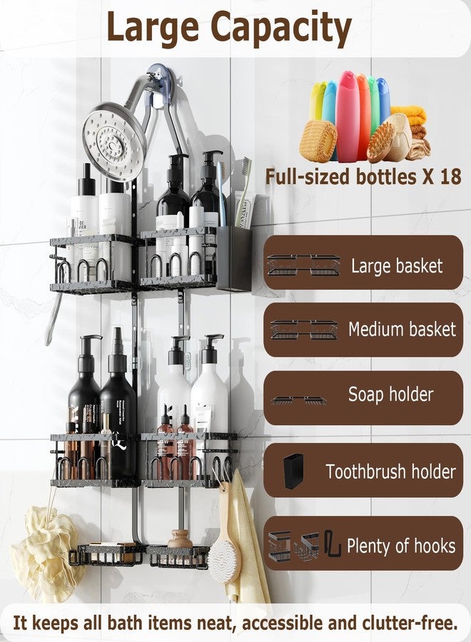 Dotpilgo Adjustable Shower Caddy Hanging Rustproof Shower Caddy Shower Organizer for Over Handheld or Fixed Shower Heads with Hooks Soap Holder Toothbrush Holder - Image 2