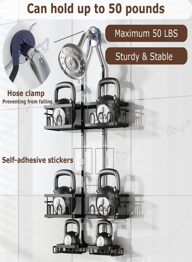 Dotpilgo Adjustable Shower Caddy Hanging Rustproof Shower Caddy Shower Organizer for Over Handheld or Fixed Shower Heads with Hooks Soap Holder Toothbrush Holder - Image 4
