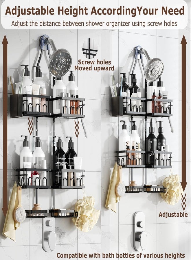 Dotpilgo Adjustable Shower Caddy Hanging Rustproof Shower Caddy Shower Organizer for Over Handheld or Fixed Shower Heads with Hooks Soap Holder Toothbrush Holder - Image 5
