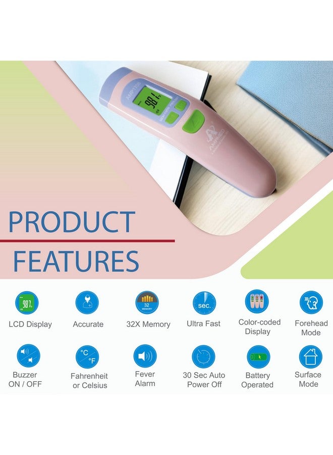 Amplim No Touch Forehead Thermometer Non Contact Baby Thermometer Essentials For Adults Kids Toddlers Infants Accurate Touchless Temporal Thermometer With Storage Case Pink - Image 3