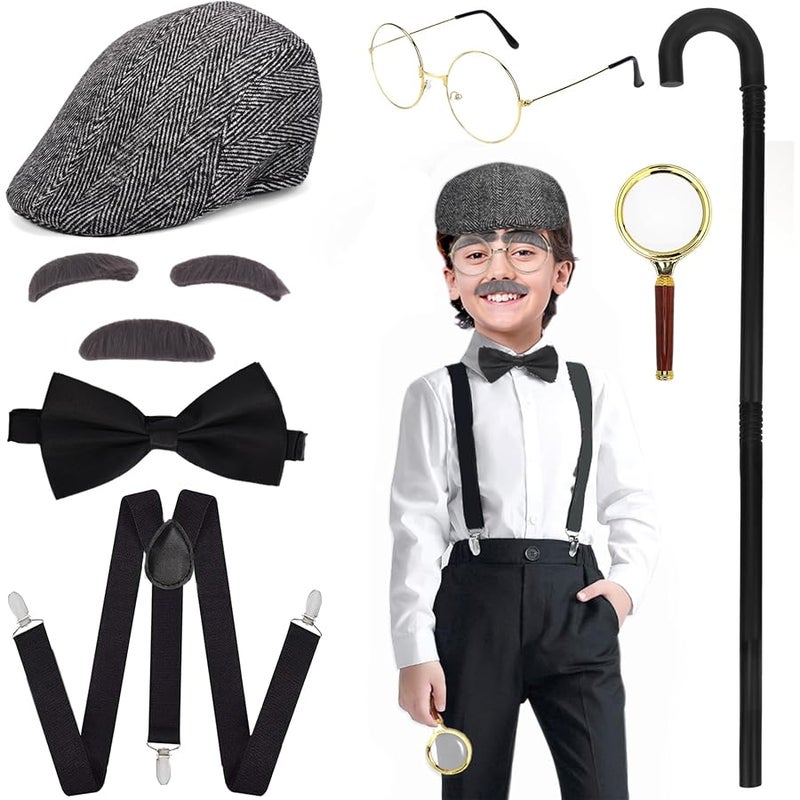 فاي بوكس Old Man Costume for Kids Adults,100 Days of School Costume for Boys,Halloween Peaky Blinders Costume - Image 1