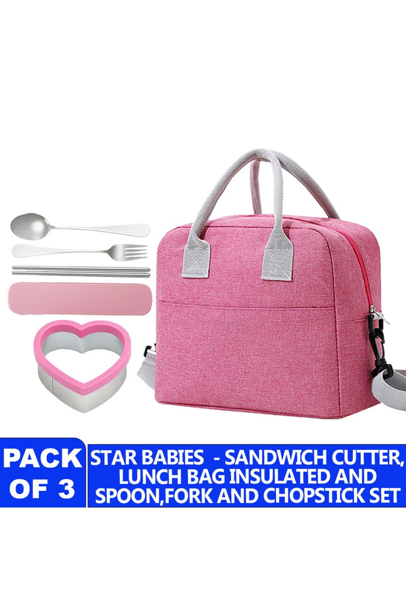 Star Babies Insulated Lunch bag, Sandwich Cutter, fork and spoon set- Pink - Image 2