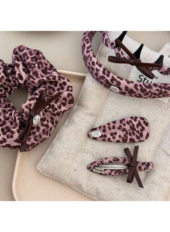 PINK Leopard Print Leather Bow Hair Clip, Exuding A Sense Of Luxury While Going Out, With Bangs And Age Reducing Headbands. New Style Of Hair Accessories And Headwear - Image 2