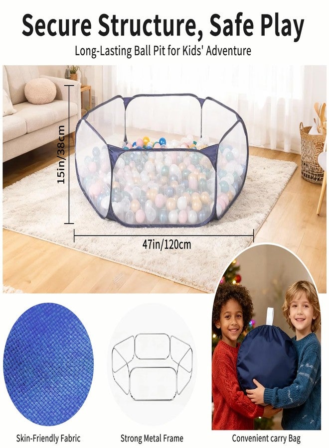 Heopeis Kids Ball Pit, Blue Large Pop Up Toddler Ball Pits 47inches Play Tent for Toddlers Girls Boys for Indoor&Outdoor Play Tent with Carry Tote, Balls Not Included (Deep Blue) - Image 3