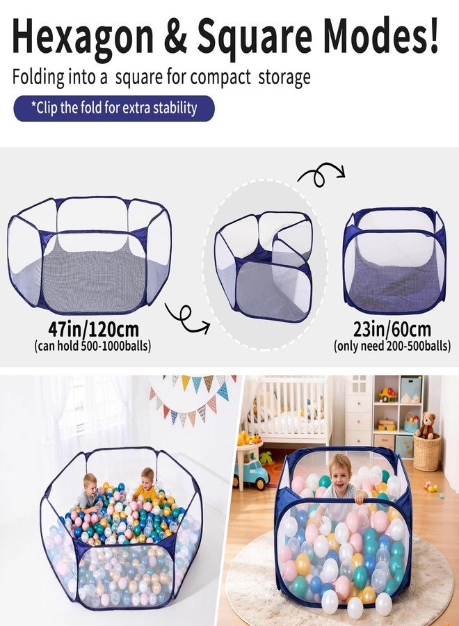 Heopeis Kids Ball Pit, Blue Large Pop Up Toddler Ball Pits 47inches Play Tent for Toddlers Girls Boys for Indoor&Outdoor Play Tent with Carry Tote, Balls Not Included (Deep Blue) - Image 5