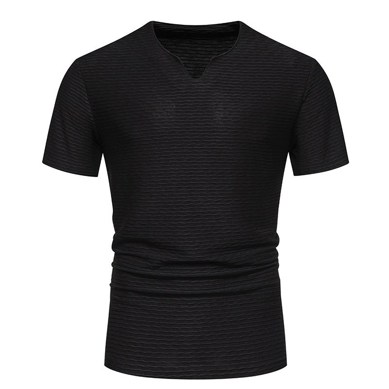 2024 Summer New Small Bar V Neck Short-Sleeved Men'S T-Shirt Men'S Large Size Vertical Stripesd T - Image 1