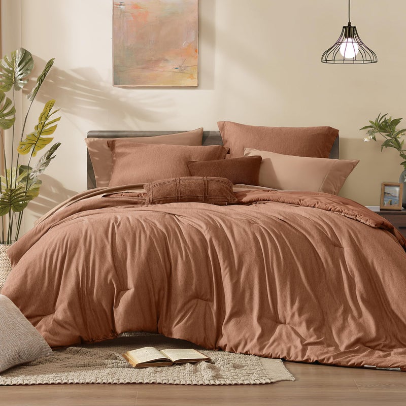 Monbix Queen Comforter Set  7 Pieces Cationic Dyeing Autumn Leaf Bed in a Bag Queen Bedding Sets with Comforter Sheets Pillowcases  Shams Reversible Bedding Comforters Sets