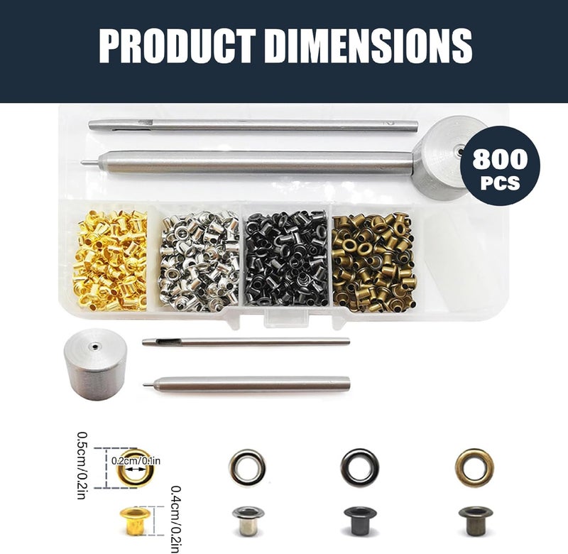 Grommet Kit, Grommet Tool, 800PCS 2mm Metal Eyelet Tool with Install Tools & Storage Box, Grommets for Fabric, Leather, Shoes, Bags, Grommets - Image 2