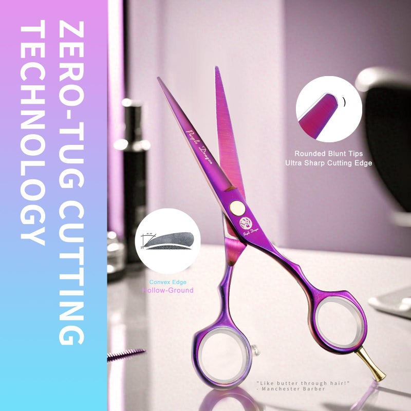 Purple Dragon 5.5 inch Hair Cutting Scissors Set with Razor, Leather Scissors Case, Barber Hair Cutting Shears Hair Thinning/Texturizing Shears for Professional Hairdresser or Home Use (Purple) - Image 4