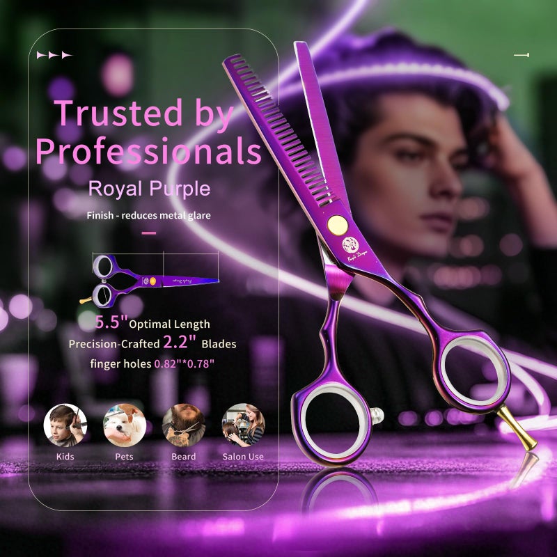 Purple Dragon 5.5 inch Hair Cutting Scissors Set with Razor, Leather Scissors Case, Barber Hair Cutting Shears Hair Thinning/Texturizing Shears for Professional Hairdresser or Home Use (Purple) - Image 2
