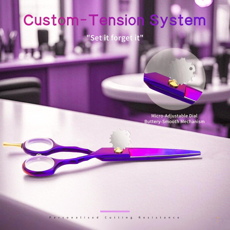 Purple Dragon 5.5 inch Hair Cutting Scissors Set with Razor, Leather Scissors Case, Barber Hair Cutting Shears Hair Thinning/Texturizing Shears for Professional Hairdresser or Home Use (Purple) - Image 5