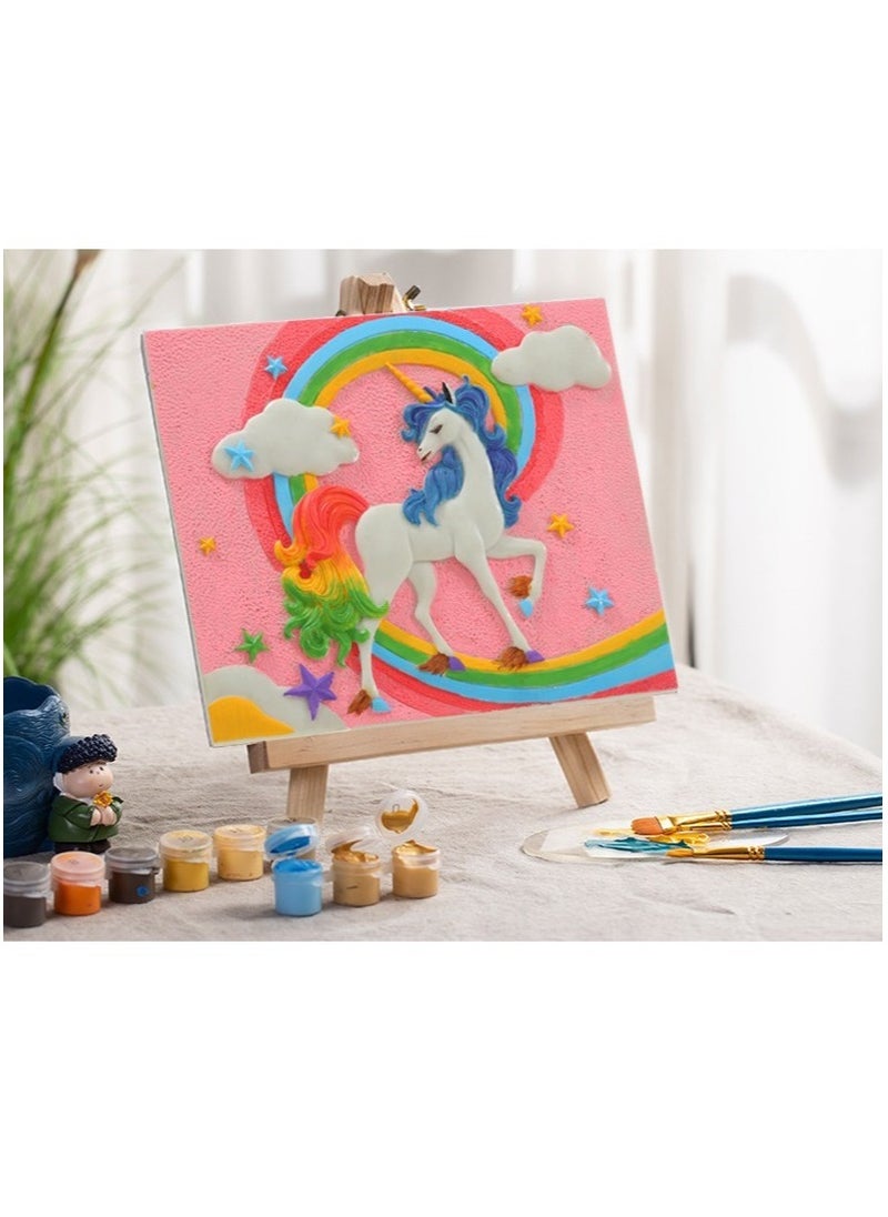 Cutie Cute - 3D Three-Dimensional Art Relief Painting Plaster DIY Painted Rainbow Unicorn Painting Gift Set - Image 1