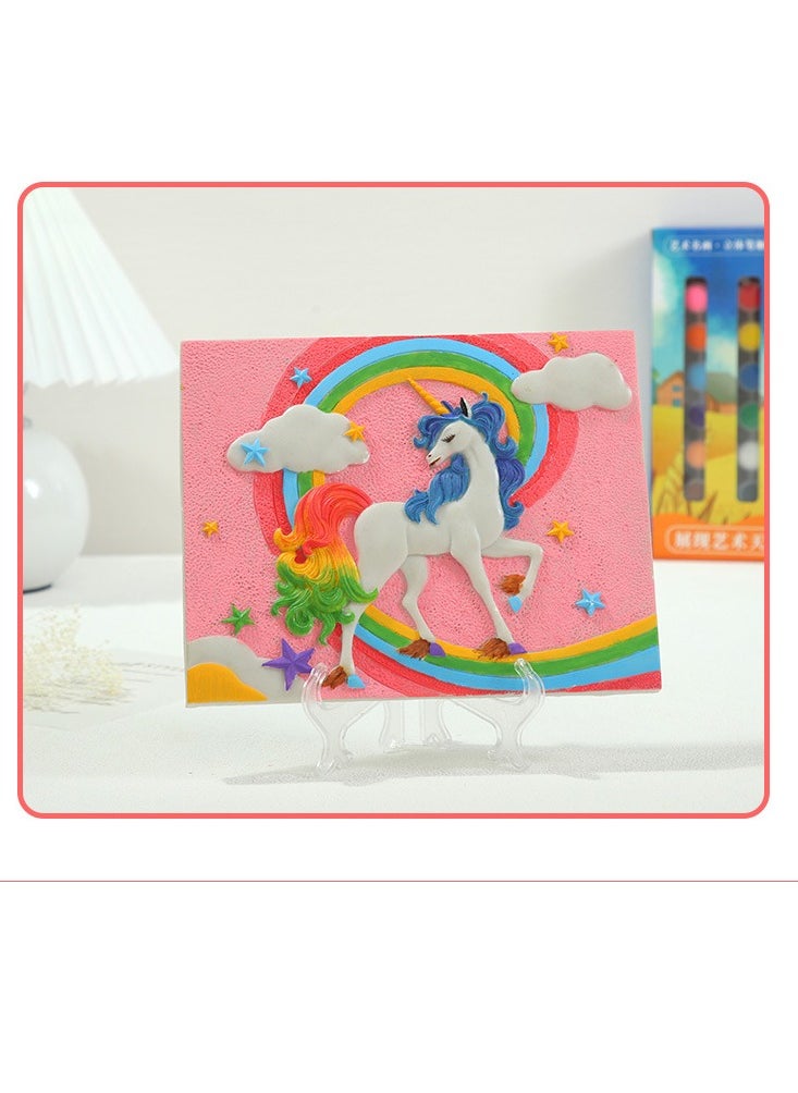 Cutie Cute - 3D Three-Dimensional Art Relief Painting Plaster DIY Painted Rainbow Unicorn Painting Gift Set - Image 1