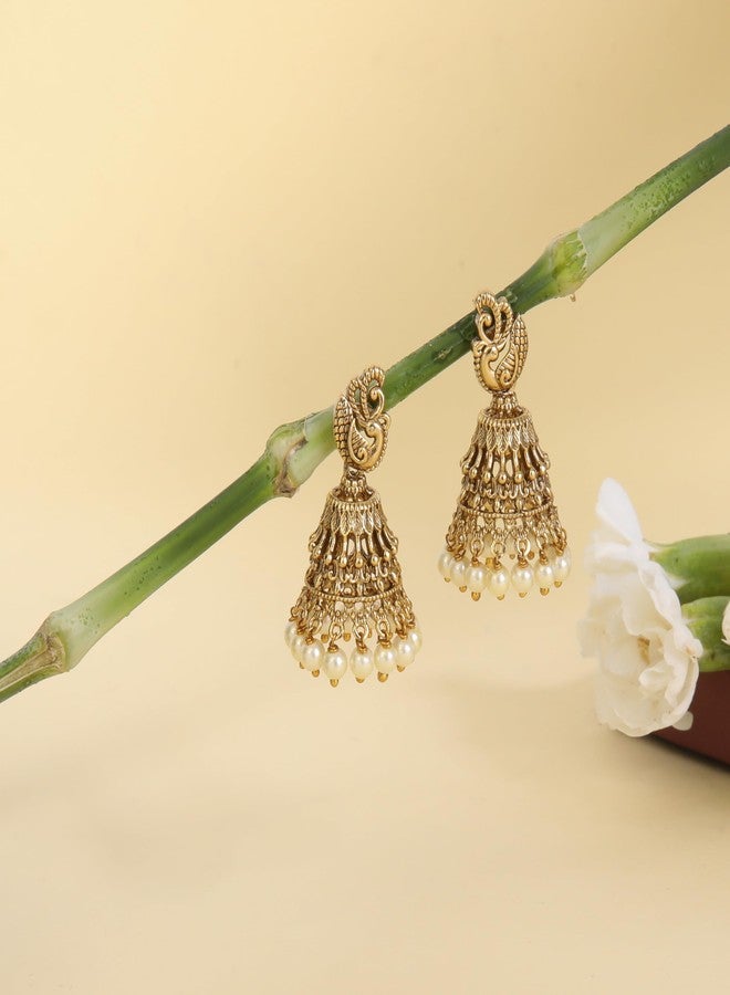 TARINIKA Gold-Plated Peacock Theme Jhumka Earrings for Women Antique Brass Alloy Traditional Fashion Jewelry Gift for her Style 27 - Image 3