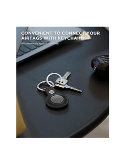 Generic AirTag Genuine Leather Protective Case with Anti-Lost Keychain [Scratch Resistant] for Tracker and Key Finder (Black)  - Image 2