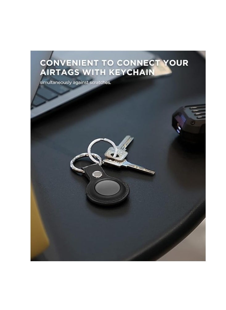 Generic - AirTag Genuine Leather Protective Case with Anti-Lost Keychain [Scratch Resistant] for Tracker and Key Finder (Black) - Image 1
