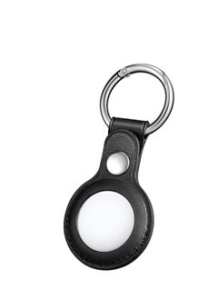 AirTag Genuine Leather Protective Case with Anti-Lost Keychain [Scratch Resistant] for Tracker and Key Finder (Black)