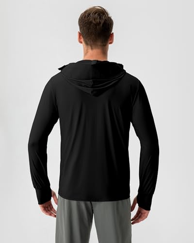 Locachy Mens UPF 50 Sun Protection Jacket Hooded Lightweight Full Zip Long Sleeve Cooling Hiking Fishing Performance Shirts Black L - Image 3