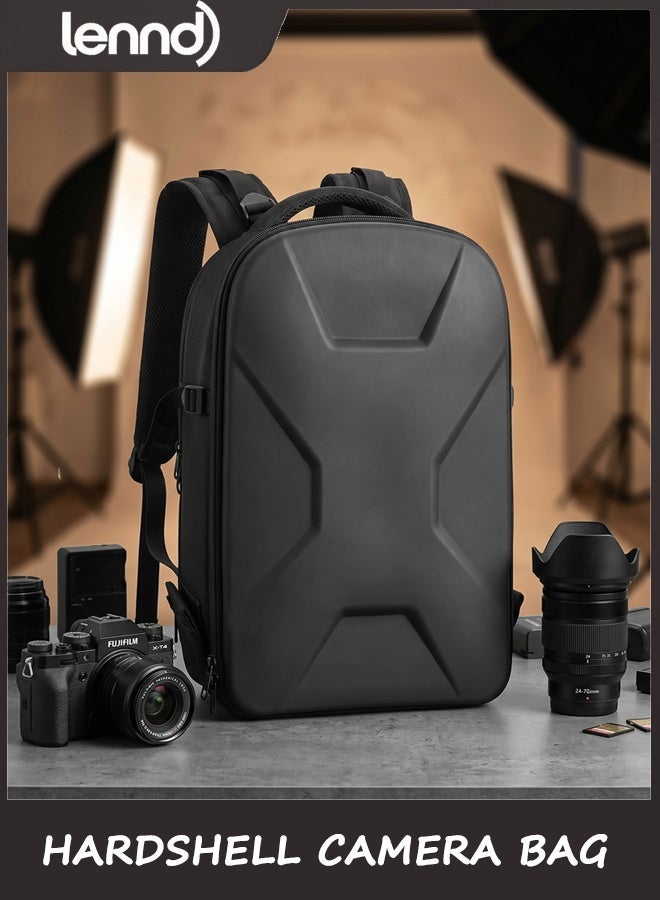 لينند حقيبة ظهر للكاميرا، حقيبة كاميرا احترافية لكاميرات DSLR/SLR/الكاميرات عديمة المرآة، مقاس 15-16 بوصة، مقاومة للماء، بغطاء صلب، مع حامل ثلاثي القوائم وجيب للكمبيوتر المحمول، متوافقة مع كاميرات كانون/نيكون/سوني، لون أسود. - Image 1
