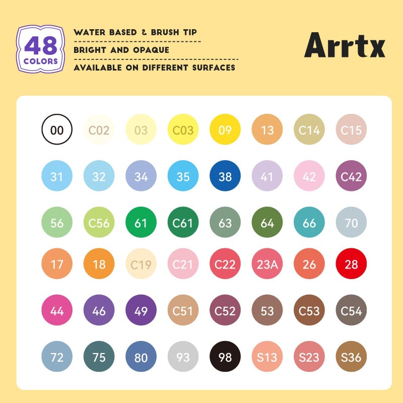 Arrtx 48 Colors Acrylic Marker, for Rock Painting, Extra Brush Tip Markers Paint Pens, Art Supplies, Fabric Paint, Art Markers, Waterproof Paint DIY Crafts Making& 48E - Image 2