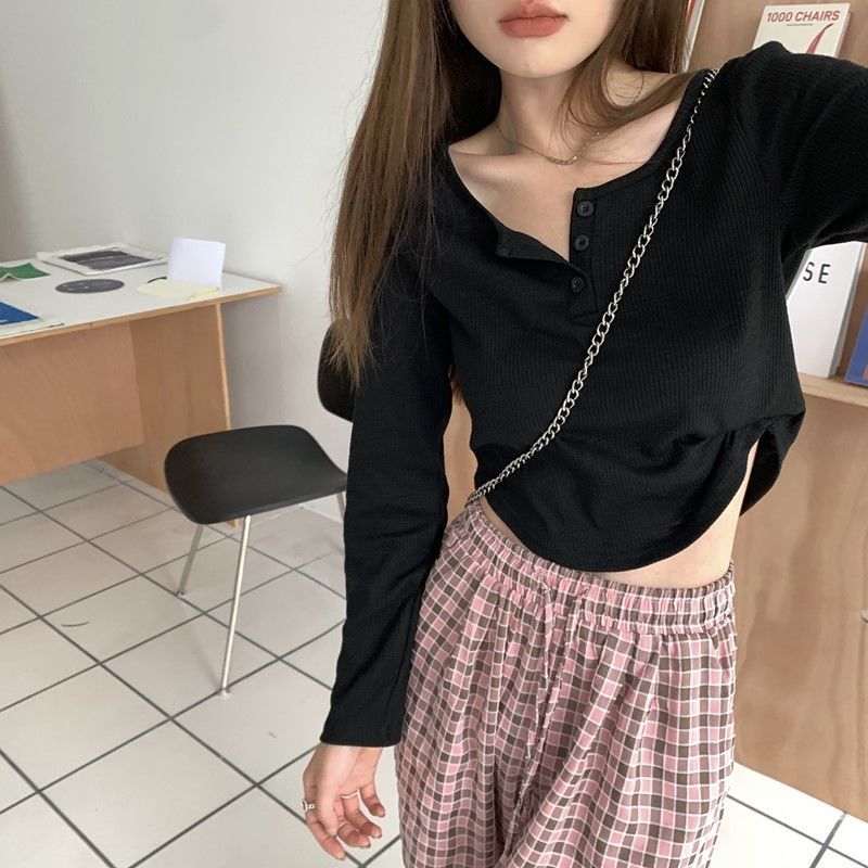 Niche Design Sense White Long-sleeved T-shirt Women's 2021 Autumn Slim-fit Tiny Machine Knitted Shirt Instagram Style Short Top Trendy - Image 4