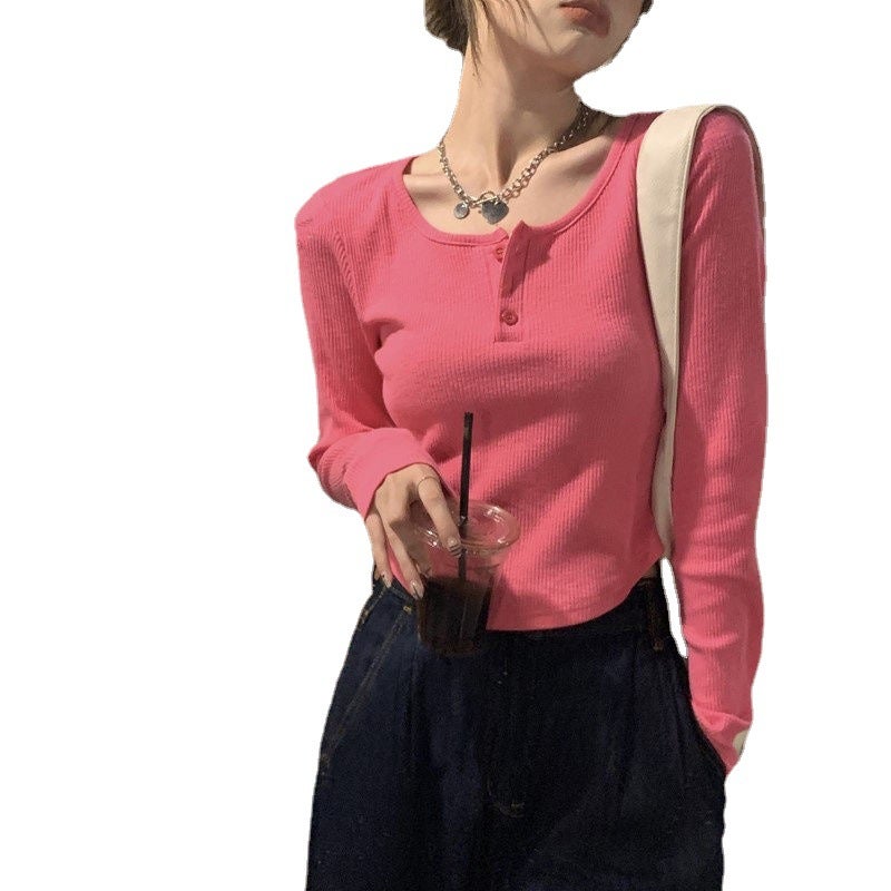 Niche Design Sense White Long-sleeved T-shirt Women's 2021 Autumn Slim-fit Tiny Machine Knitted Shirt Instagram Style Short Top Trendy - Image 5