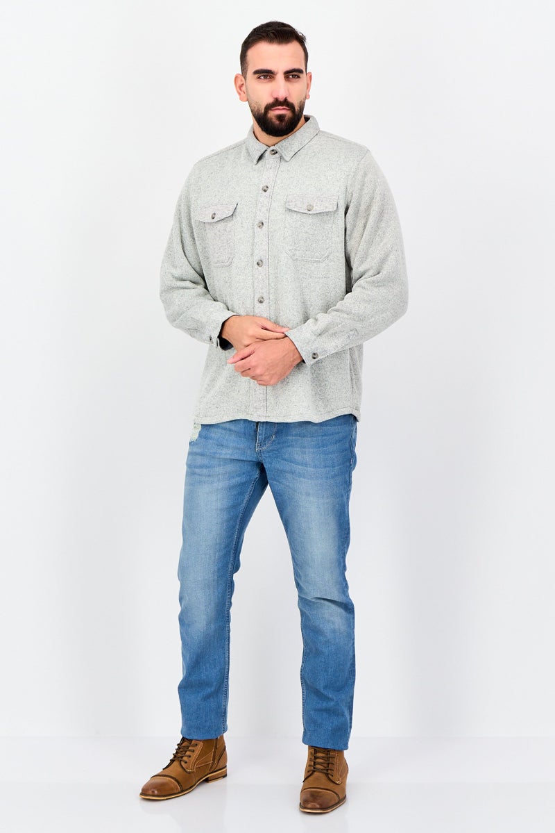 Weatherproof Men Spread Collar Heather Jacket Shirt, Grey - Image 2
