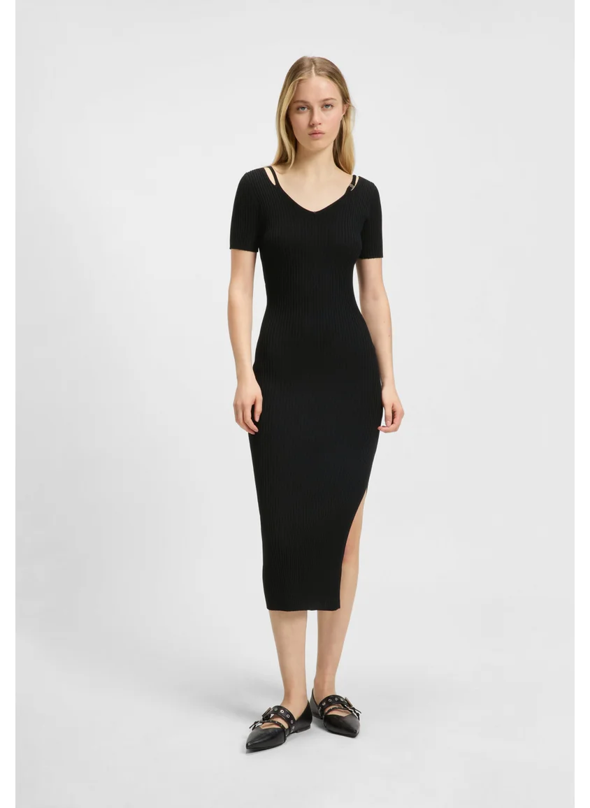 HUGO Ribbed-knit bodycon midi dress with cutout details