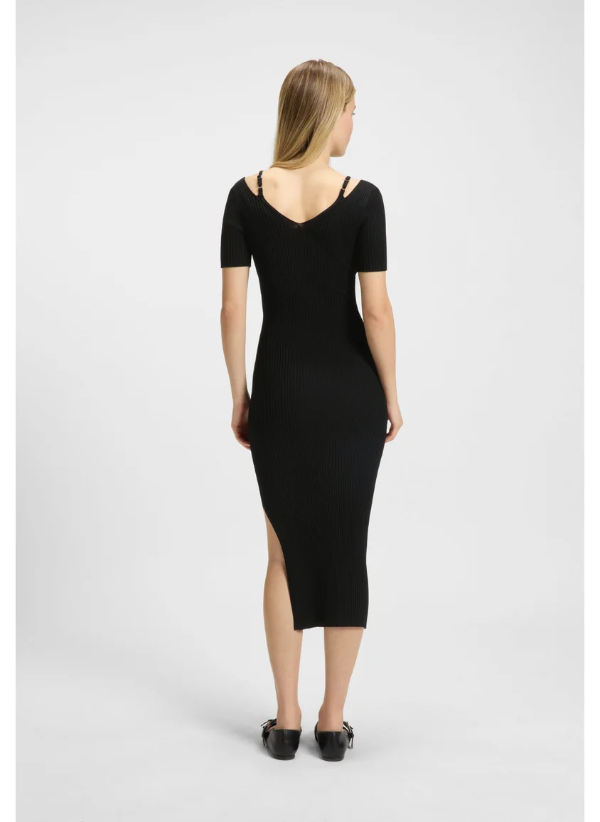HUGO Ribbed-knit bodycon midi dress with cutout details