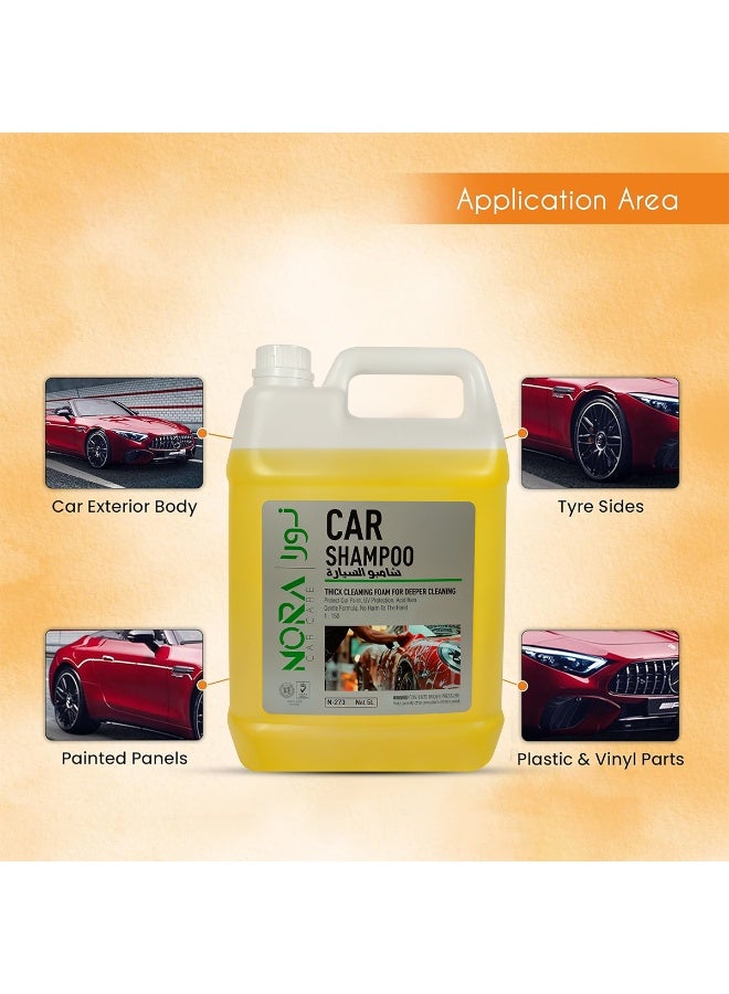 NORA Car Shampoo 5 Liter Concentrate, pH Balanced Thick Foam Car Wash Liquid for Exterior Body, Paint, Plastic, Vinyl and Tyres, Colour Safe Deep Cleaning Formula - N-273 - Image 4