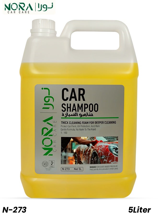 NORA Car Shampoo 5 Liter Concentrate, pH Balanced Thick Foam Car Wash Liquid for Exterior Body, Paint, Plastic, Vinyl and Tyres, Colour Safe Deep Cleaning Formula - N-273 - Image 1