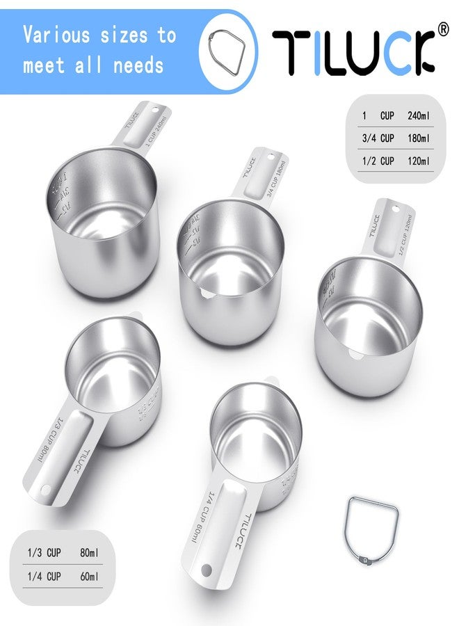 TILUCK Stainless Steel Measuring Cups Set,Kitchen Gadgets for Cooking & Baking,Set of 5 - Image 2