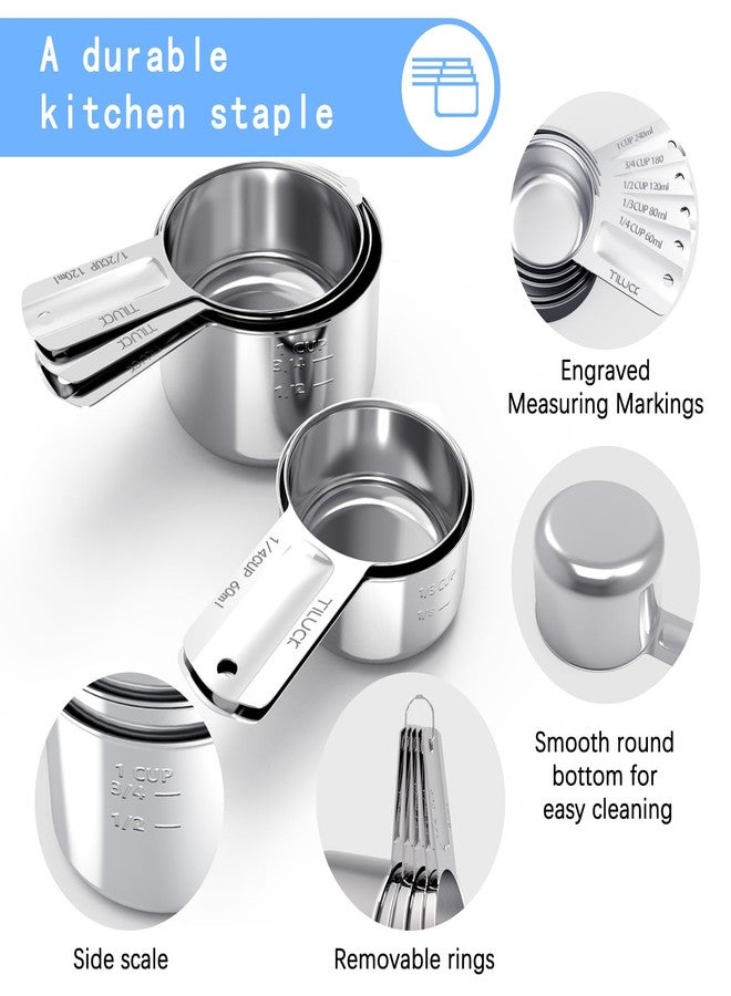TILUCK Stainless Steel Measuring Cups Set,Kitchen Gadgets for Cooking & Baking,Set of 5 - Image 4