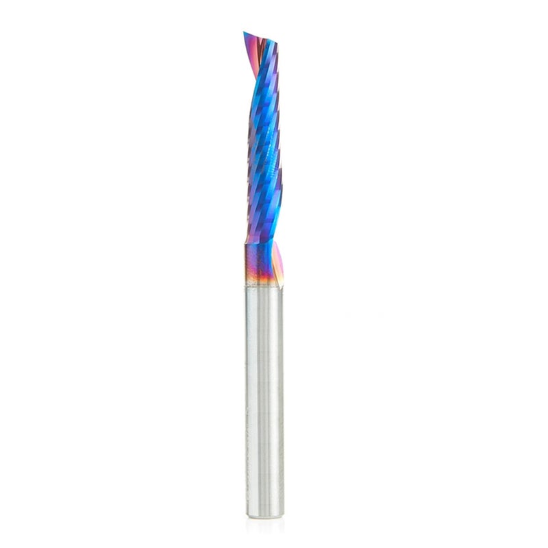 Amana Tool Spektra Coated Solid Carbide CNC Spiral Single O-Flute Router Bit, 51407-K, 1/4 D x 1-1/4 CH x 1/4 SHK x 3 Inch L Up-Cut Mirror Finish