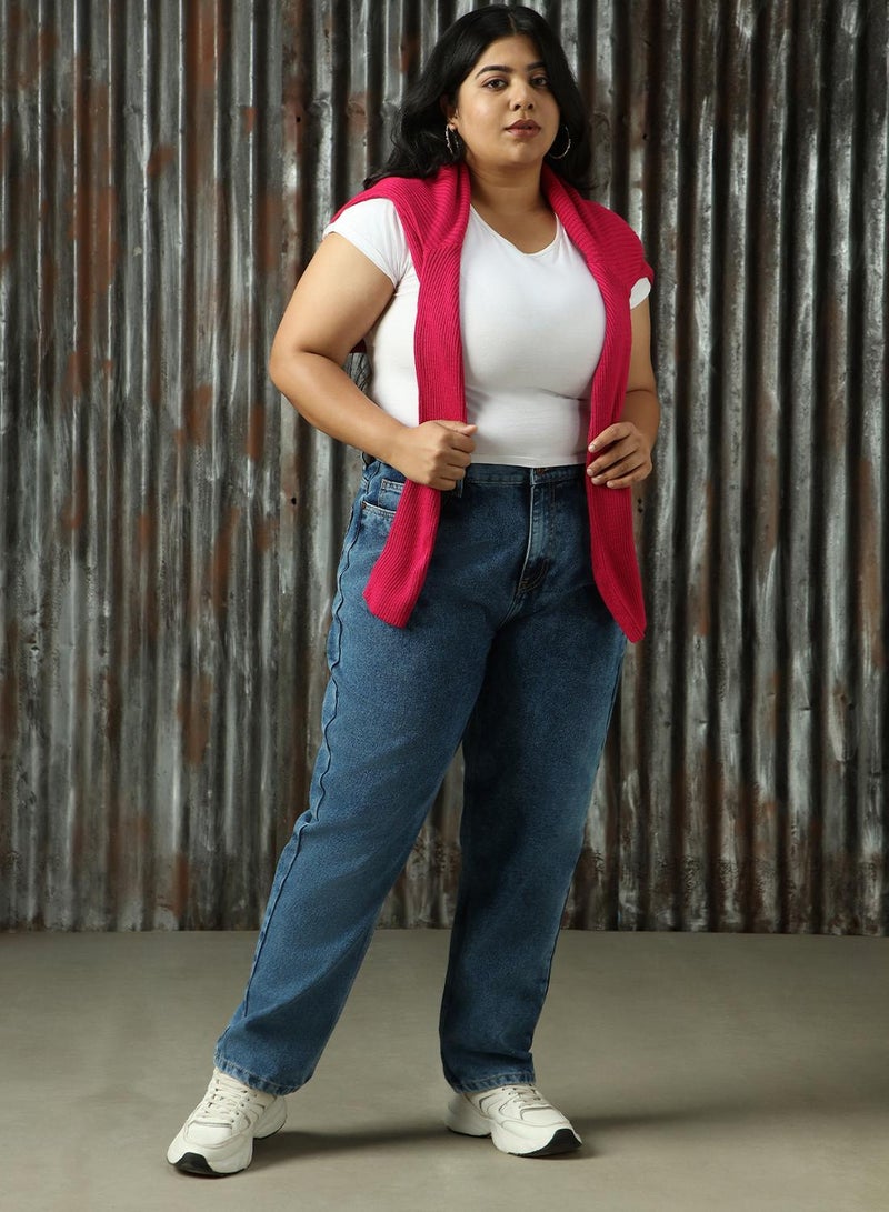 HIGH STAR Women's Indigo 100% Cotton Distressed Plus Size Jeans - Image 1