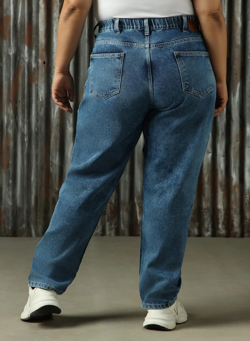 هاي ستار Women's Indigo 100% Cotton Distressed Plus Size Jeans