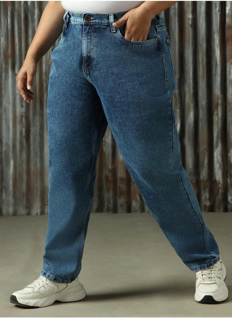 هاي ستار Women's Indigo 100% Cotton Distressed Plus Size Jeans