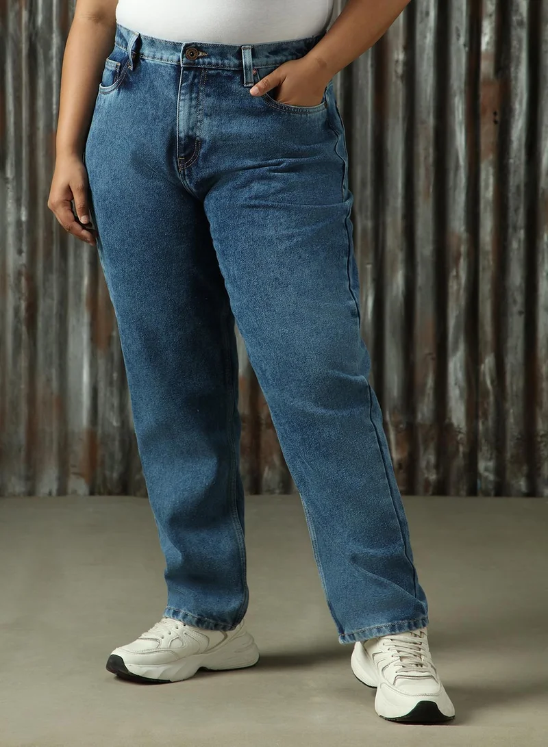 هاي ستار Women's Indigo 100% Cotton Distressed Plus Size Jeans
