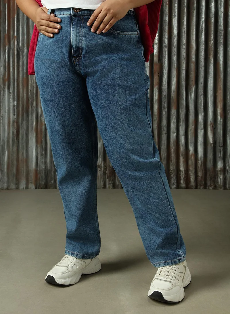 هاي ستار Women's Indigo 100% Cotton Distressed Plus Size Jeans