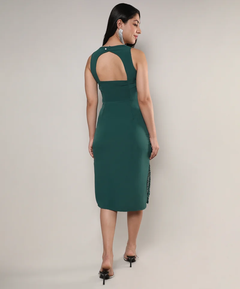 كامبوس سوترا Women's Forest Green Sequin Slit Dress