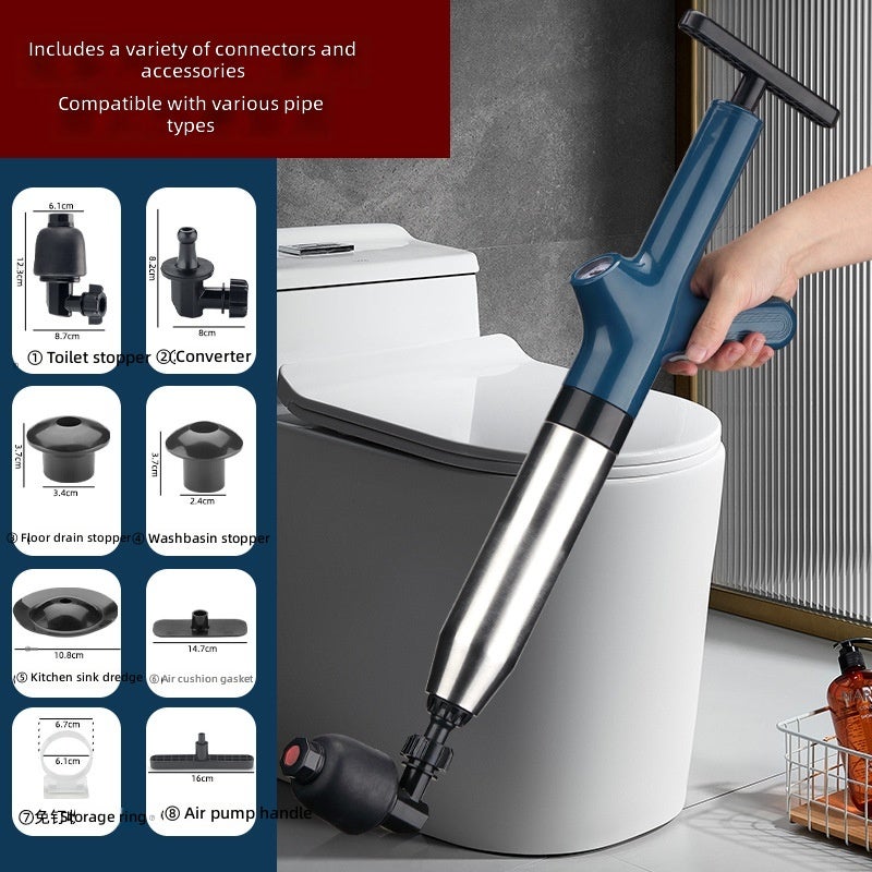 New High Pressure Drain Blaster – Stainless Steel Toilet Plunger & Pipe Unblocker, Powerful Air Drain Gun for Clogged Sinks, Floor Drains & Sewer Lines