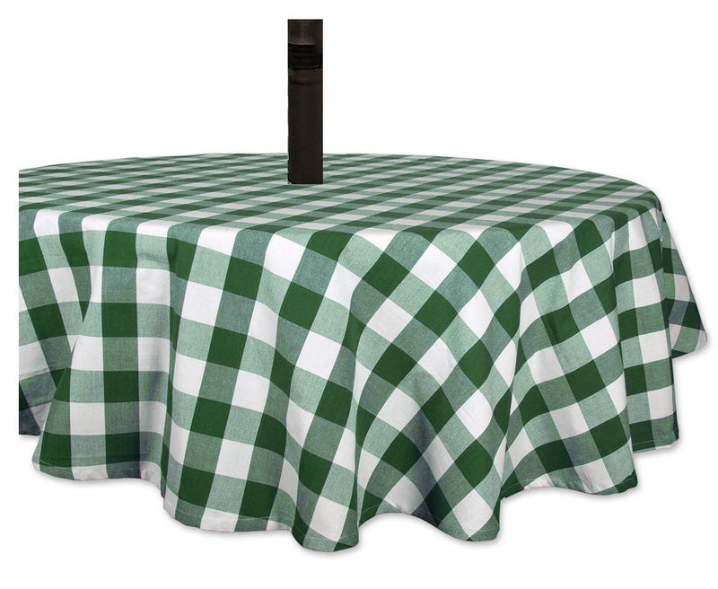 Vinyl Umbrella Tablecloth with Umbrella Hole and Zipper Green White Check 70 Round Tablecloth for Outdoor Patio Dining Table Waterproof Easy Clean