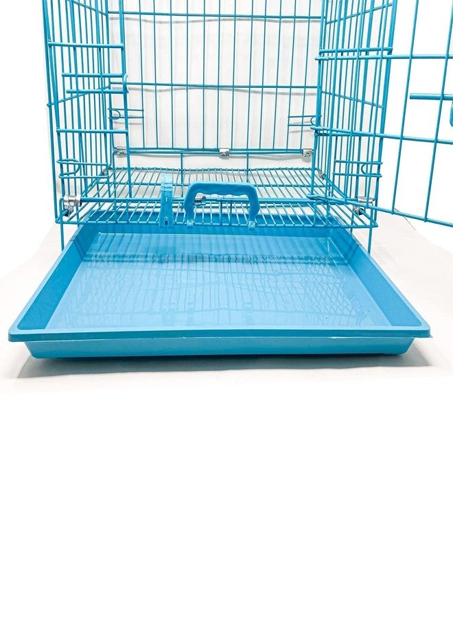 DRK Shopmart قفص DRK Shopmart مزدوج الأبواب مع صينية قابلة للإزالة، منزل متين قابل للطي للحيوانات الأليفة، قفص سفر للكلاب والقطط والأرانب، مناسب للكلاب شديدة التحمل، صندوق نقل جوي. (36 بوصة، أزرق) معدني - Image 2