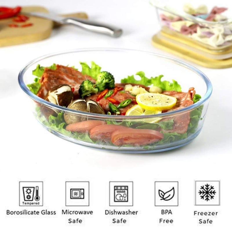 PrimeWorld Glass 3 Pcs Oval Borosilicate Baking Dish Rectangular Serving Tray Bowl Microwave and Oven Dish Clear (2500 Ml, 1600 Ml, 700 Ml)) - Image 2