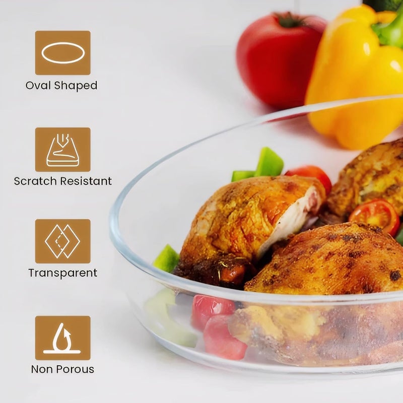 PrimeWorld Glass 3 Pcs Oval Borosilicate Baking Dish Rectangular Serving Tray Bowl Microwave and Oven Dish Clear (2500 Ml, 1600 Ml, 700 Ml)) - Image 5