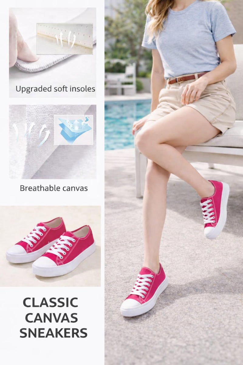 hello basics Canvas Shoes for Women Casual Low Top Women's Fashion Sneakers Slip on for Women (9, Pink) - Image 5