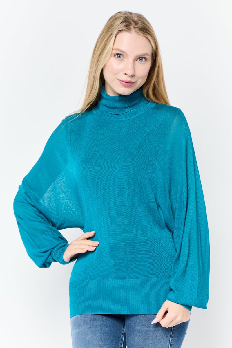 Phase Eight Women Turtle Neck Long Sleeve Knitted Top, Teal - Image 1