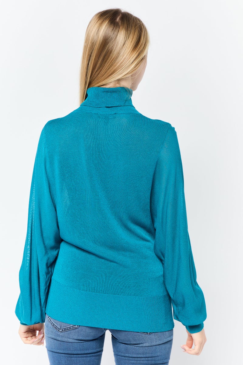 Phase Eight Women Turtle Neck Long Sleeve Knitted Top, Teal - Image 3